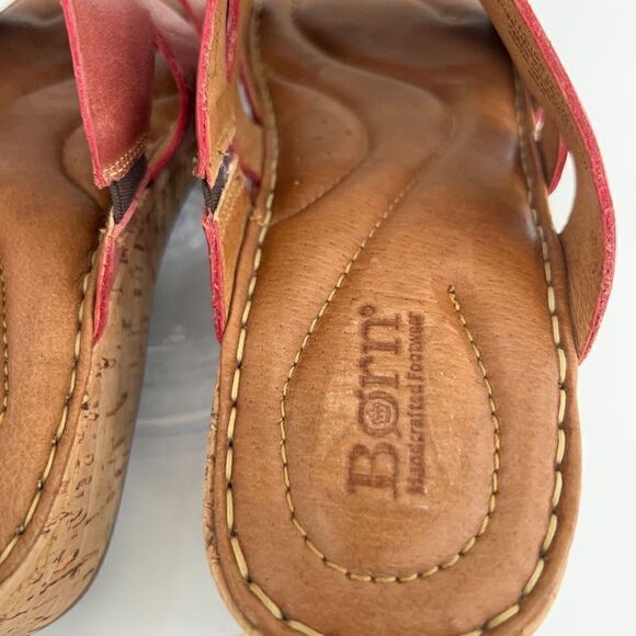 Born Sandals Women's 9 Luna Slide Red Leather Slip On Wedge Casual Open Toe - Picture 8 of 16